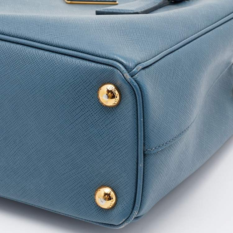 Pre Owned Prada Blue Saffiano Lux Leather Small Double Zip Tote