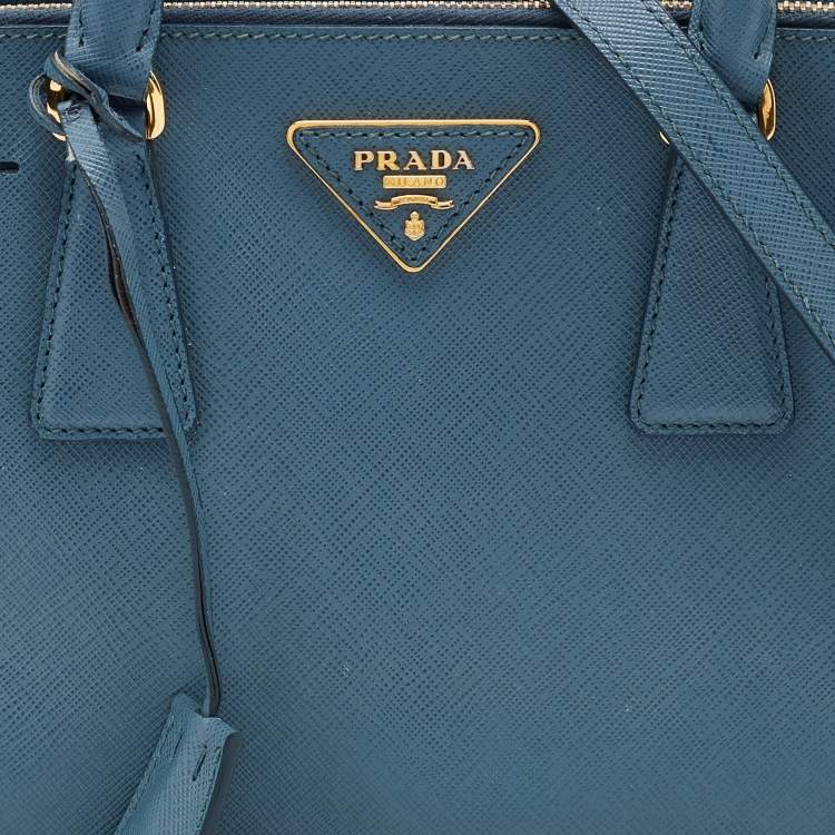 Pre Owned Prada Blue Saffiano Lux Leather Small Double Zip Tote