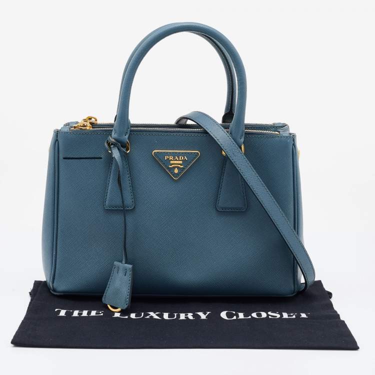 Pre Owned Prada Blue Saffiano Lux Leather Small Double Zip Tote