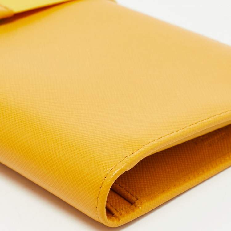 Pre Owned Prada Mustard Saffiano Leather Organizer Zip Clutch