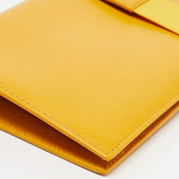 Pre Owned Prada Mustard Saffiano Leather Organizer Zip Clutch