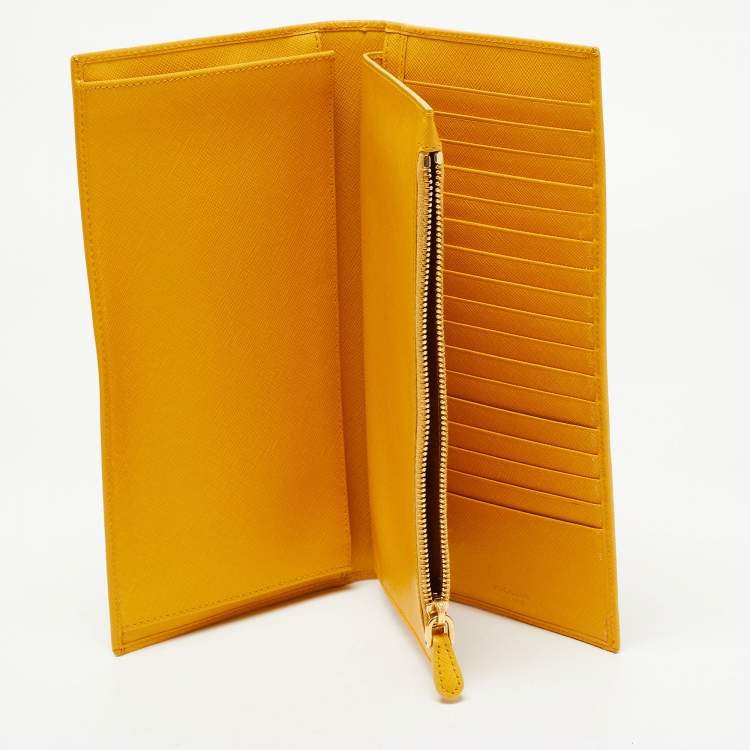 Pre Owned Prada Mustard Saffiano Leather Organizer Zip Clutch