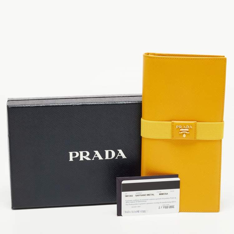 Pre Owned Prada Mustard Saffiano Leather Organizer Zip Clutch