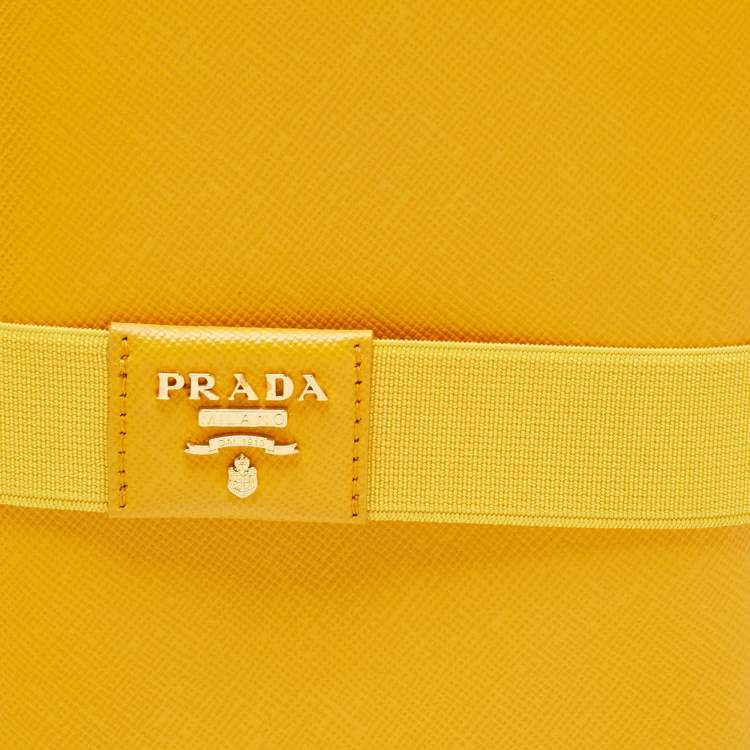 Pre Owned Prada Mustard Saffiano Leather Organizer Zip Clutch