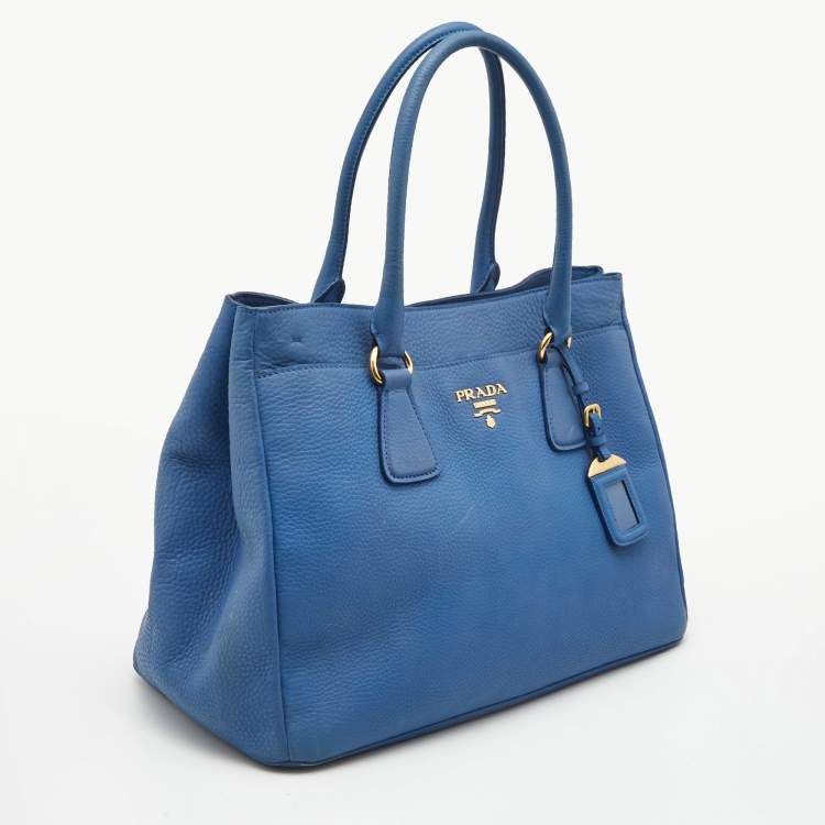 Pre Owned Prada Light Blue Vitello Daino Leather Tote 