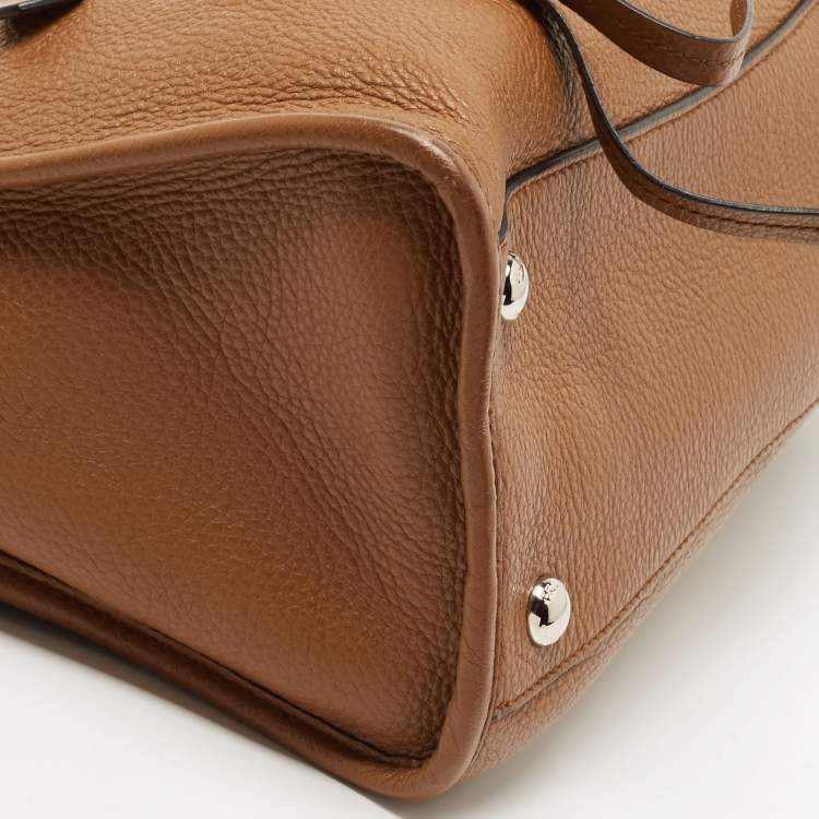 Pre Owned Prada Brown Vitello Daino Leather Front Zip Boston Bag