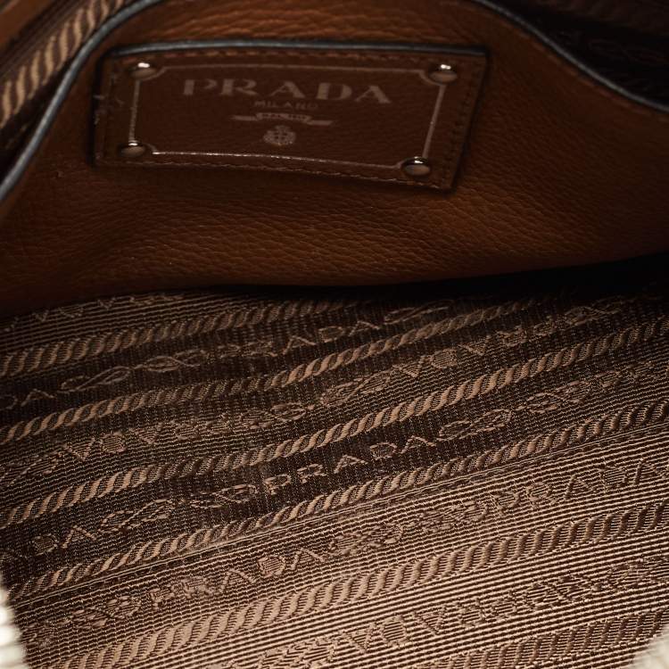 Pre Owned Prada Brown Vitello Daino Leather Front Zip Boston Bag