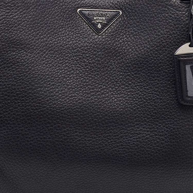 Pre Owned Prada Black Diano Leather Top Zip Bag