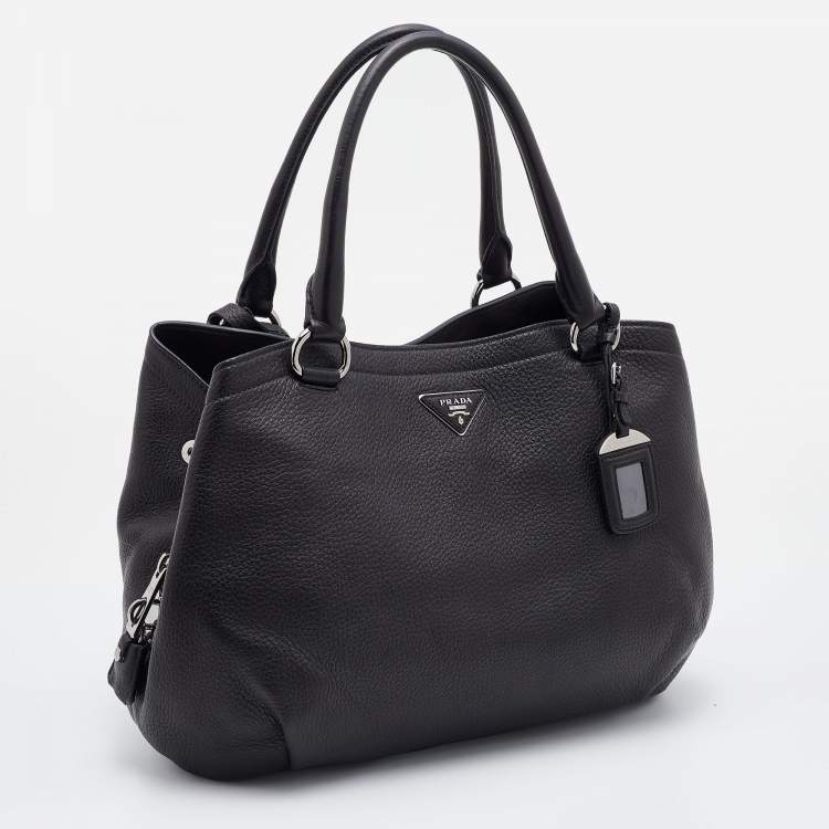 Pre Owned Prada Black Diano Leather Top Zip Bag