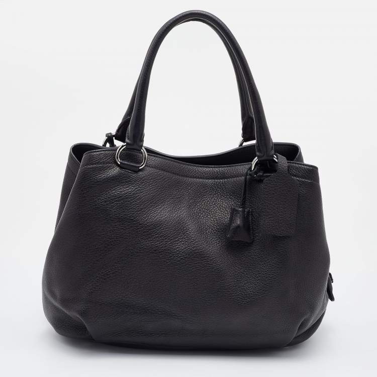 Pre Owned Prada Black Diano Leather Top Zip Bag