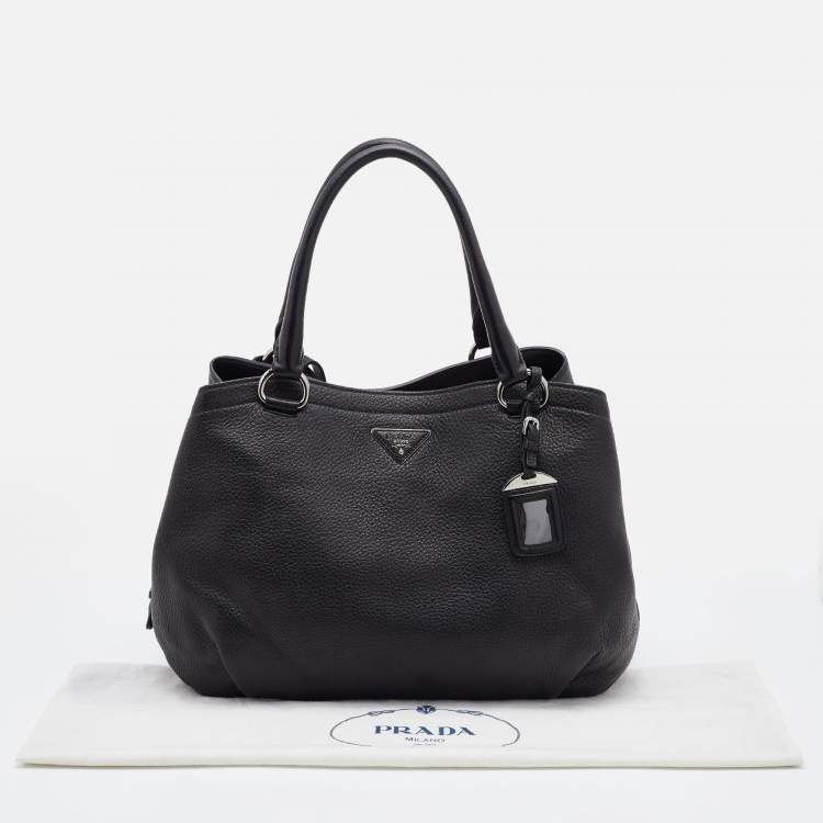 Pre Owned Prada Black Diano Leather Top Zip Bag