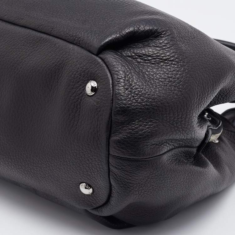 Pre Owned Prada Black Diano Leather Top Zip Bag