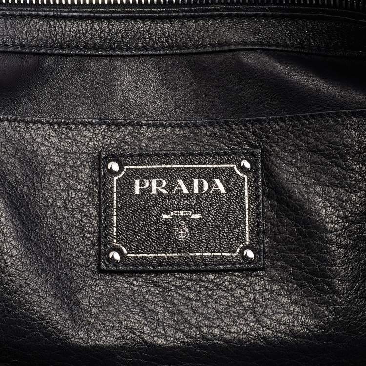 Pre Owned Prada Black Diano Leather Top Zip Bag