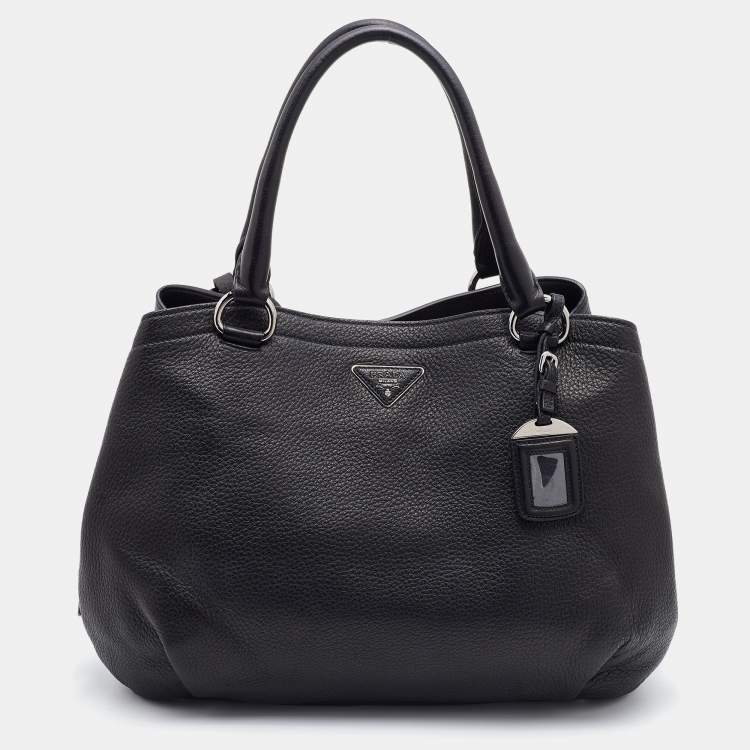 Pre Owned Prada Black Diano Leather Top Zip Bag