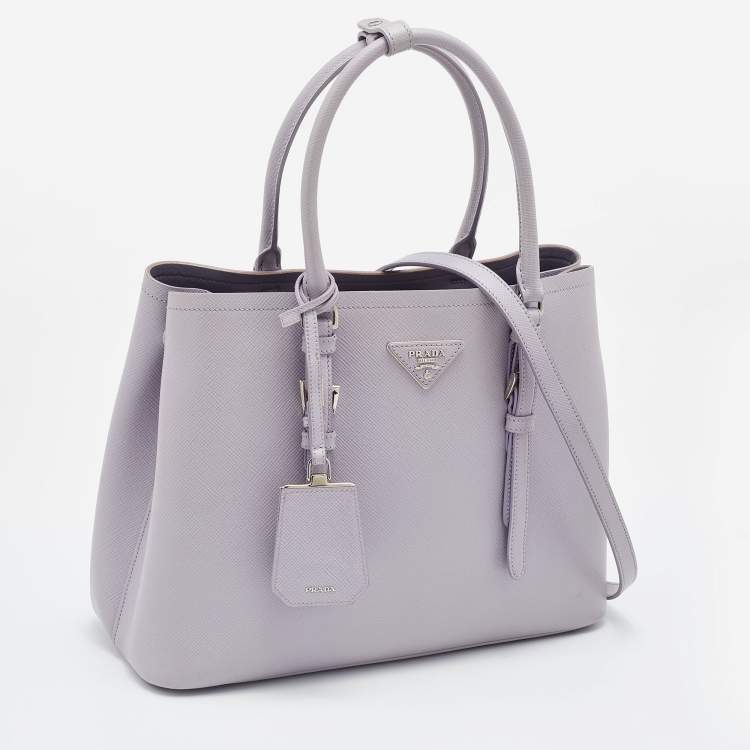 Pre Owned Prada Lilac Saffiano Cuir Leather Covered Strap Tote