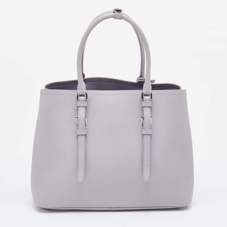 Pre Owned Prada Lilac Saffiano Cuir Leather Covered Strap Tote