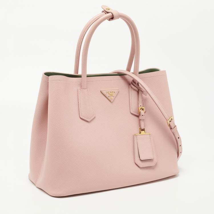 Pre Owned Prada Pink Saffiano Cuir Leather Medium Double Handle Tote