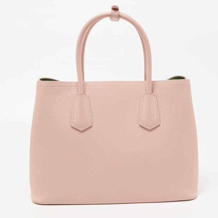 Pre Owned Prada Pink Saffiano Cuir Leather Medium Double Handle Tote