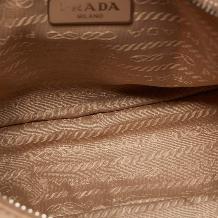 Pre Owned Prada Beige Nylon and Leather Re-Edition 2005 Baguette Bag