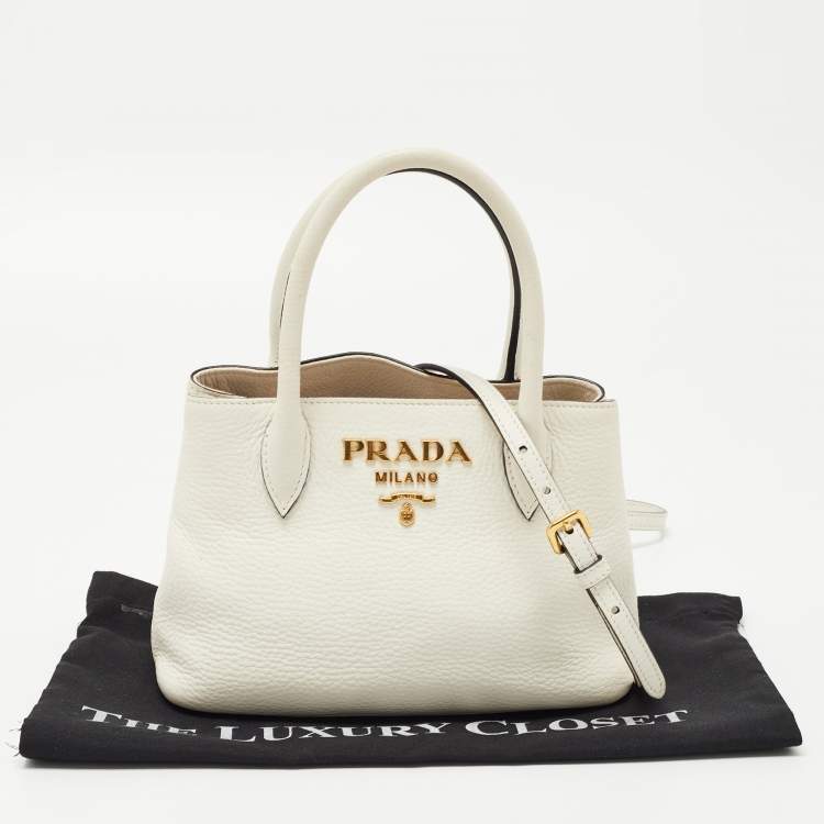 Pre Owned Prada Off White Vitello Daino Leather Mini Tote