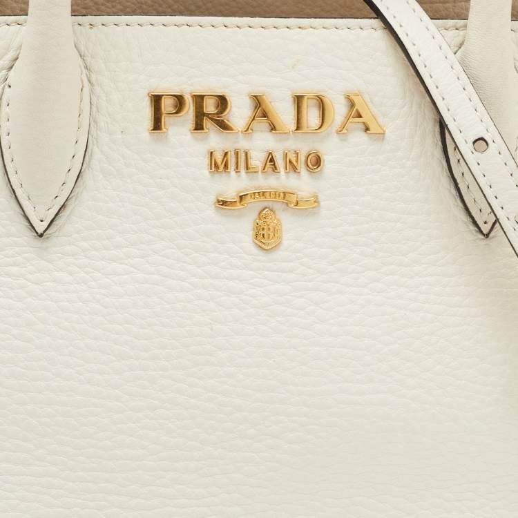 Pre Owned Prada Off White Vitello Daino Leather Mini Tote