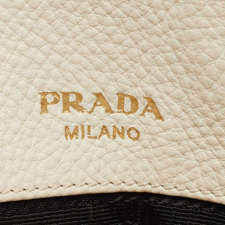 Pre Owned Prada Off White Vitello Daino Leather Mini Tote