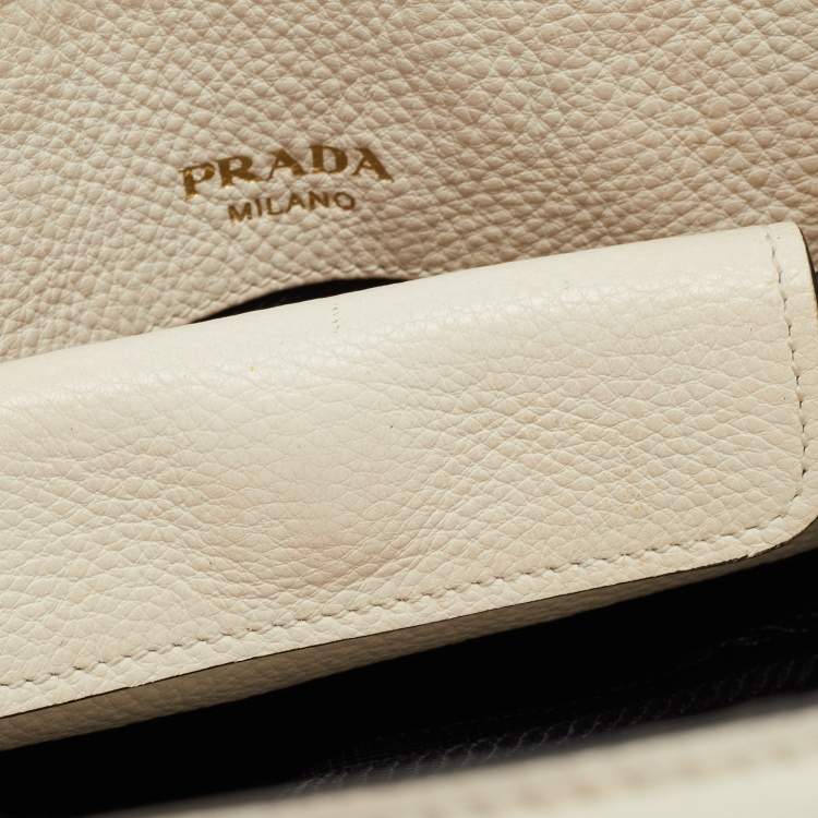 Pre Owned Prada Off White Vitello Daino Leather Mini Tote