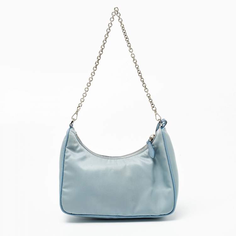 Pre Owned Prada Blue Nylon and Leather Re-Edition 2005 Shoulder Bag