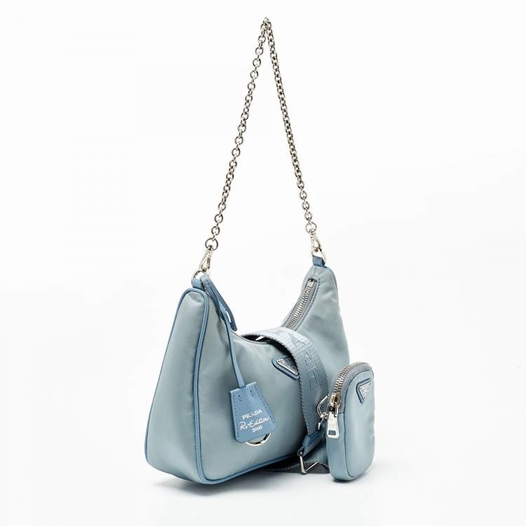 Pre Owned Prada Blue Nylon and Leather Re-Edition 2005 Shoulder Bag
