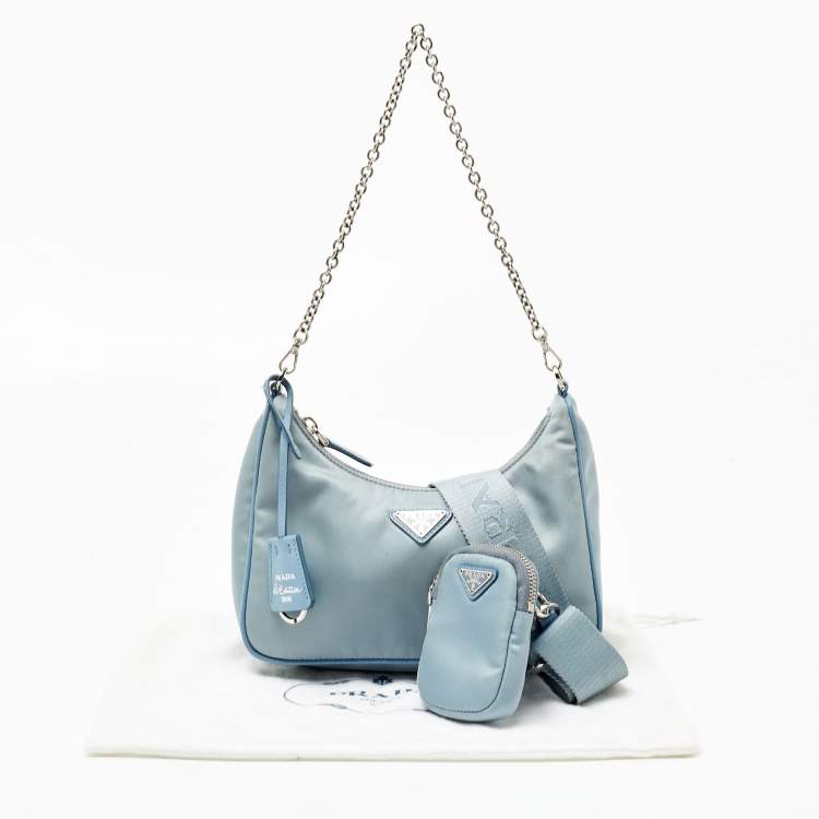 Pre Owned Prada Blue Nylon and Leather Re-Edition 2005 Shoulder Bag