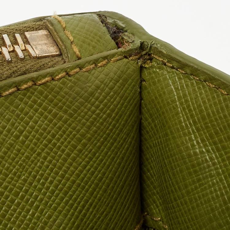 Pre Owned Prada Green Saffiano Lux Leather Small Double Zip Tote