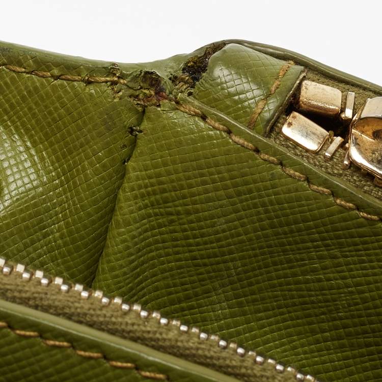 Pre Owned Prada Green Saffiano Lux Leather Small Double Zip Tote