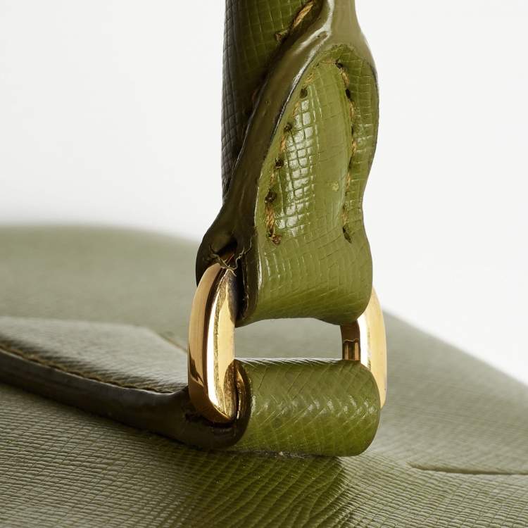 Pre Owned Prada Green Saffiano Lux Leather Small Double Zip Tote