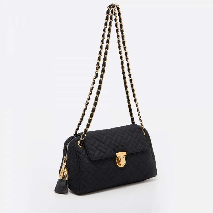 Pre Owned Prada Black Nylon Push Lock Shoulder Bag