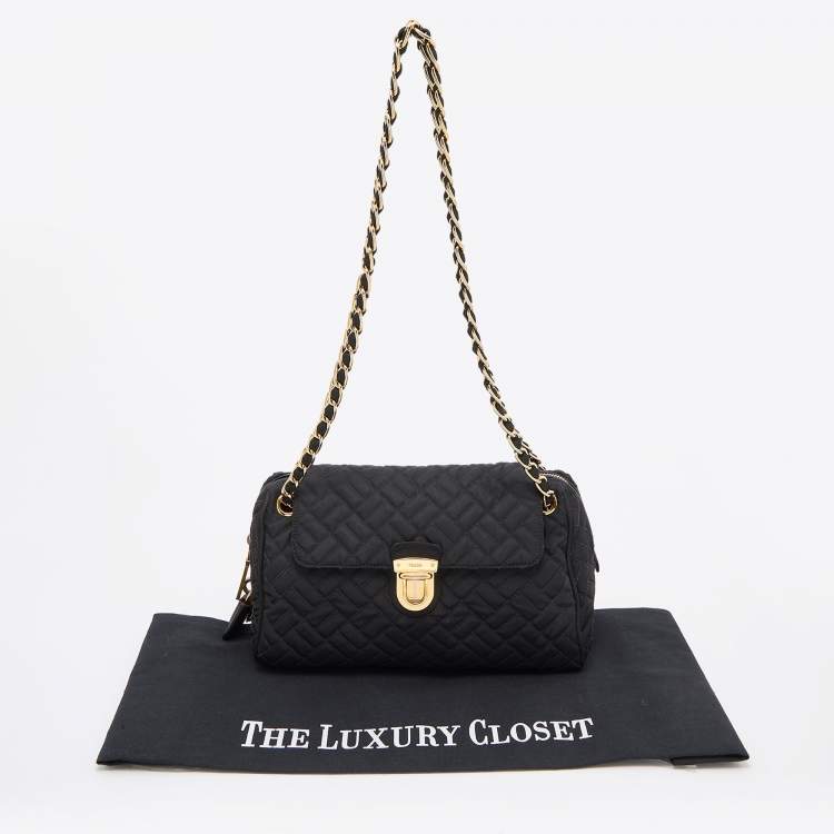 Pre Owned Prada Black Nylon Push Lock Shoulder Bag