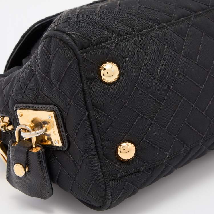 Pre Owned Prada Black Nylon Push Lock Shoulder Bag