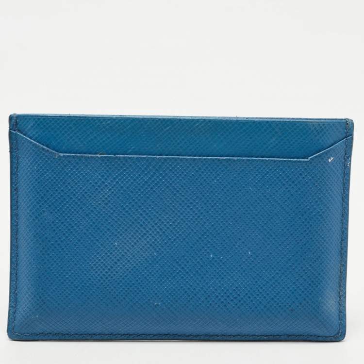 Pre Owned Prada Blue Saffiano Metal Leather Logo Card Holder