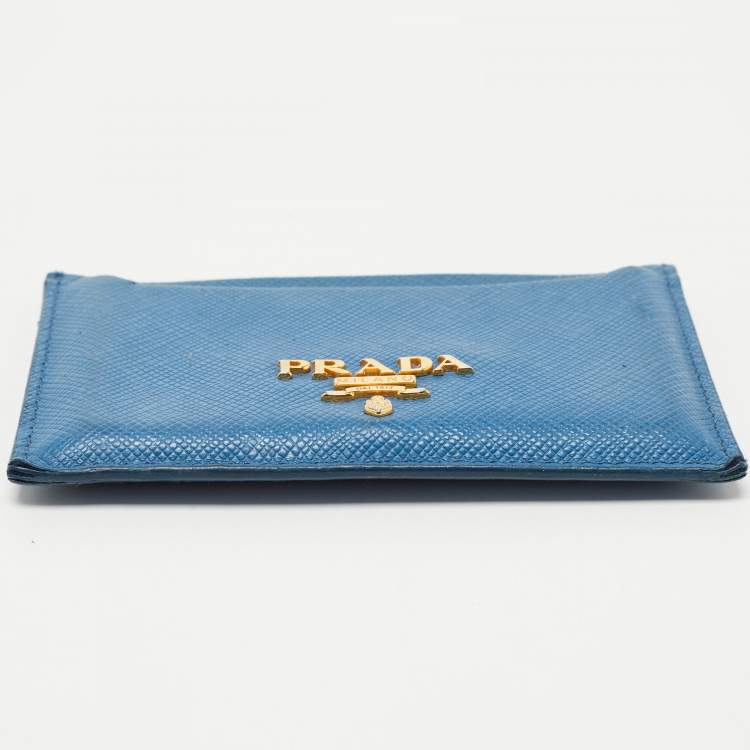 Pre Owned Prada Blue Saffiano Metal Leather Logo Card Holder