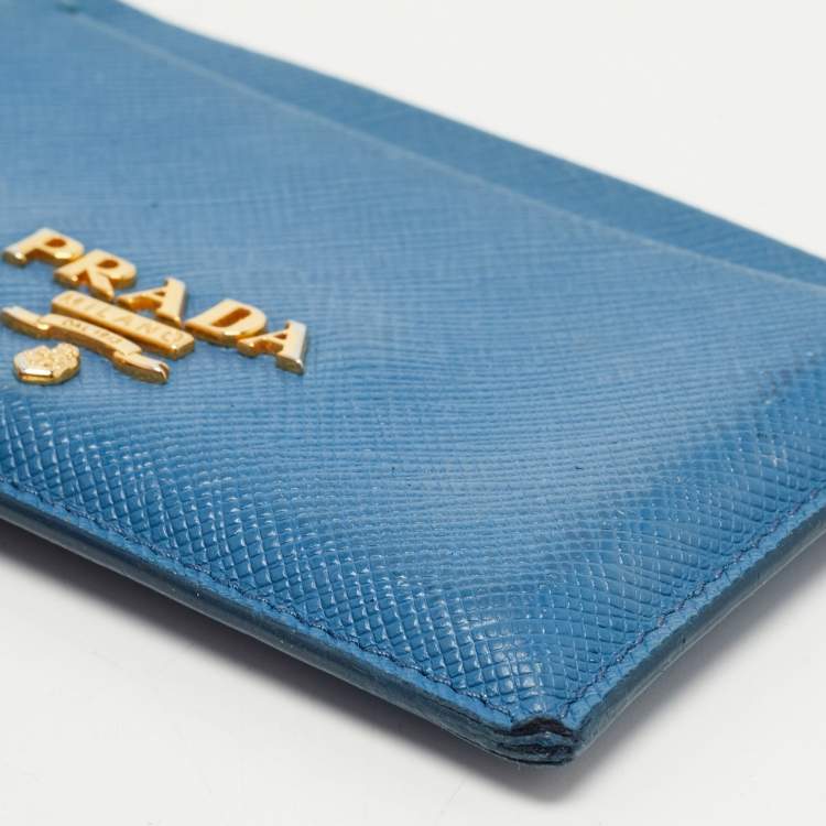 Pre Owned Prada Blue Saffiano Metal Leather Logo Card Holder