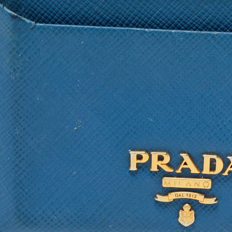 Pre Owned Prada Blue Saffiano Metal Leather Logo Card Holder