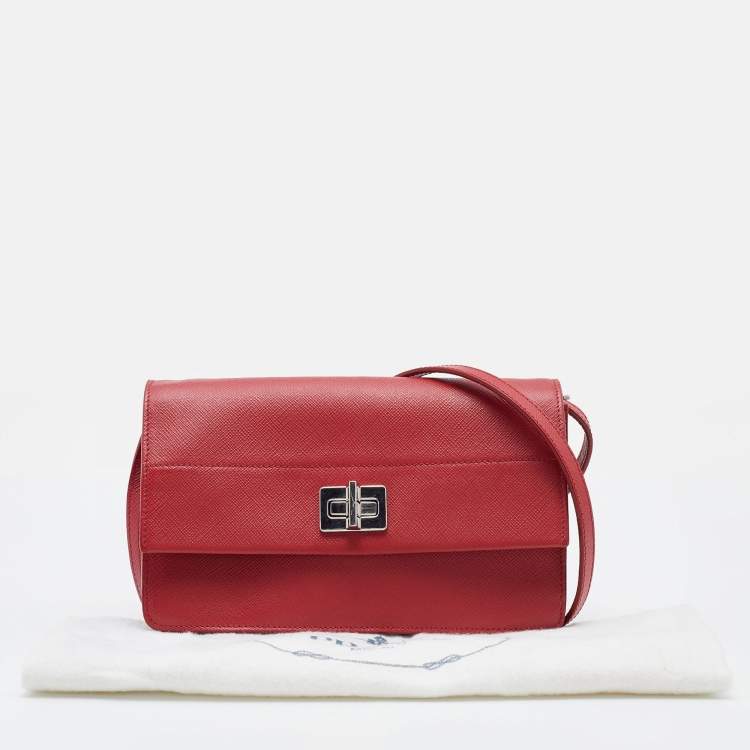 Pre Owned Prada Red Saffiano Leather Double Sided  Flap Crossbody Bag