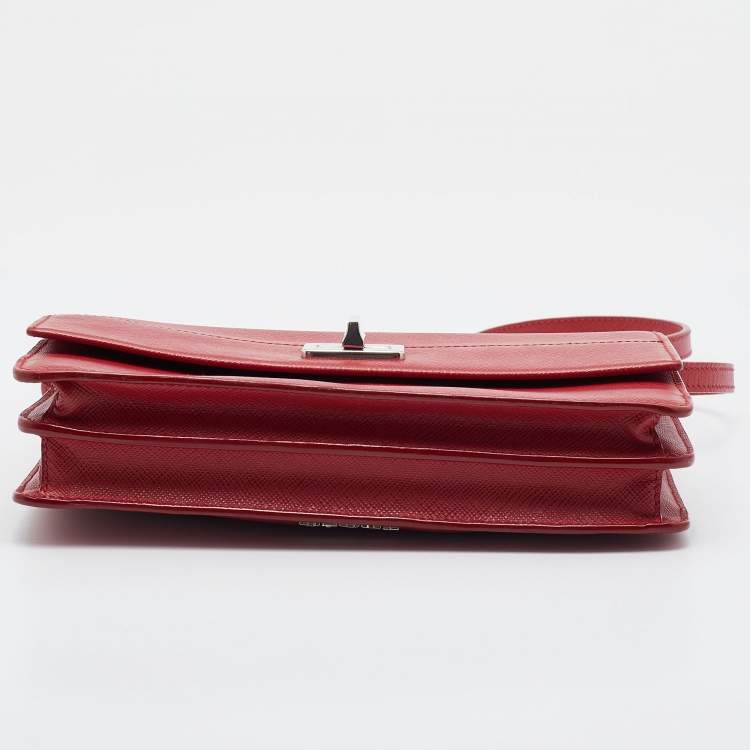 Pre Owned Prada Red Saffiano Leather Double Sided  Flap Crossbody Bag