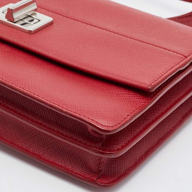 Pre Owned Prada Red Saffiano Leather Double Sided  Flap Crossbody Bag