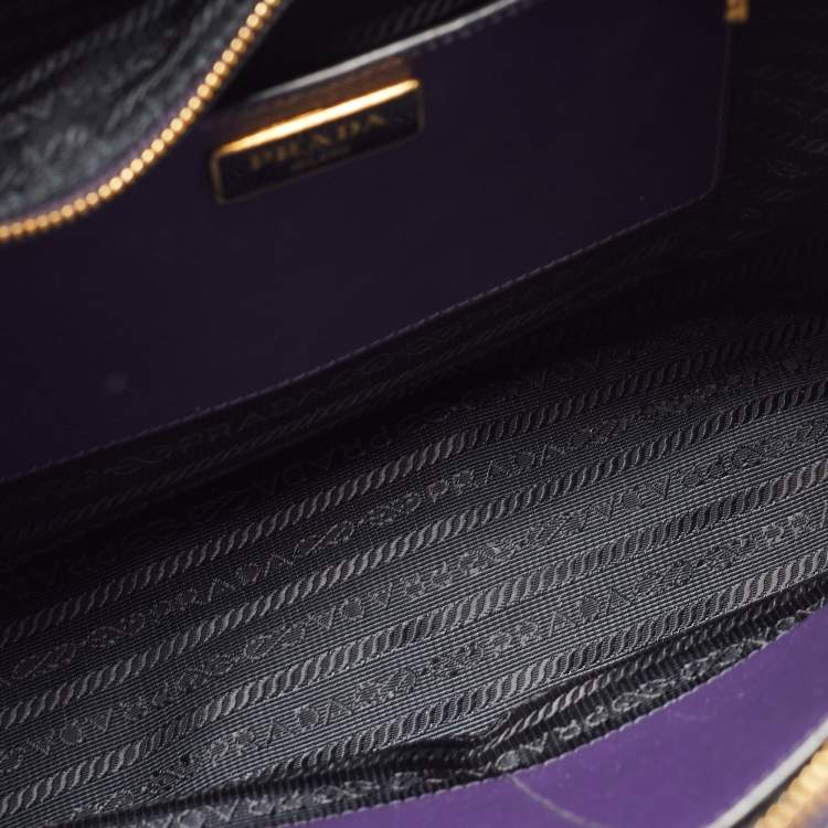 Pre Owned Prada Purple/Black Saffiano Lux Leather Medium Double Zip Tote
