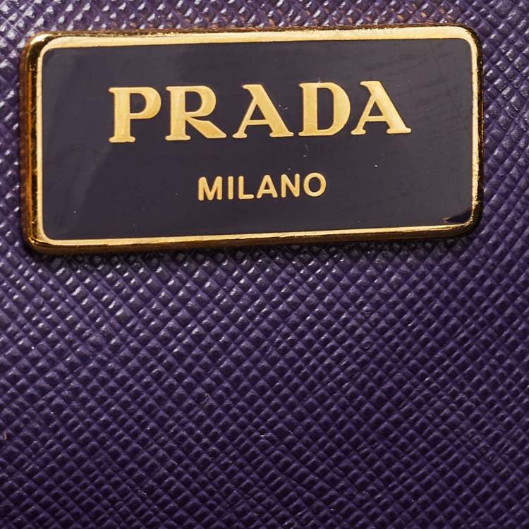 Pre Owned Prada Purple/Black Saffiano Lux Leather Medium Double Zip Tote