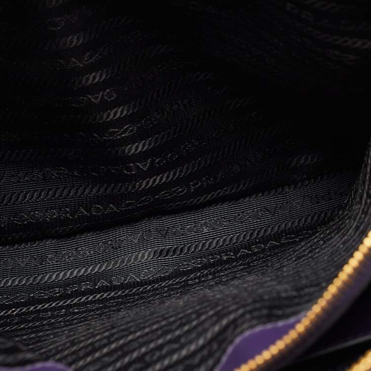 Pre Owned Prada Purple/Black Saffiano Lux Leather Medium Double Zip Tote
