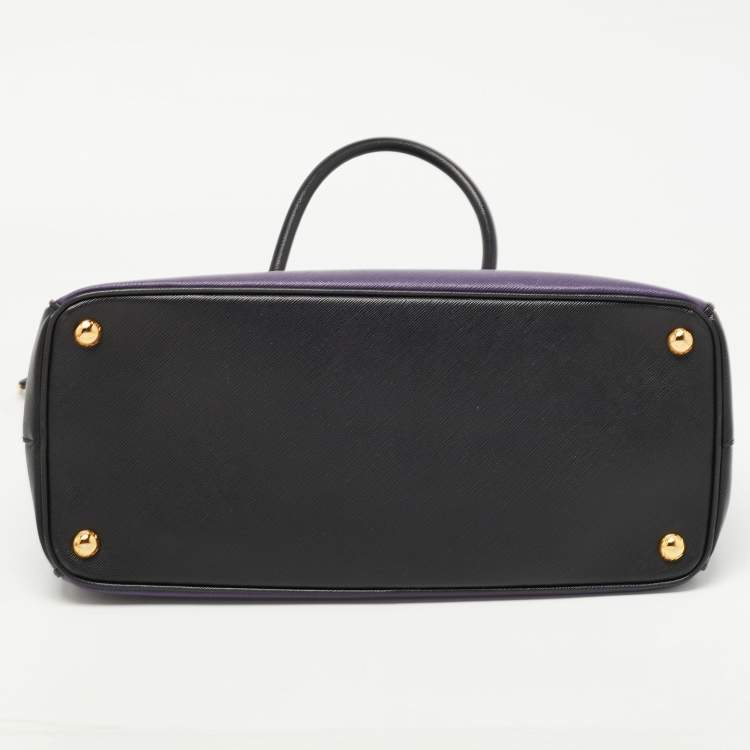 Pre Owned Prada Purple/Black Saffiano Lux Leather Medium Double Zip Tote