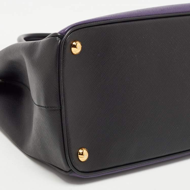 Pre Owned Prada Purple/Black Saffiano Lux Leather Medium Double Zip Tote