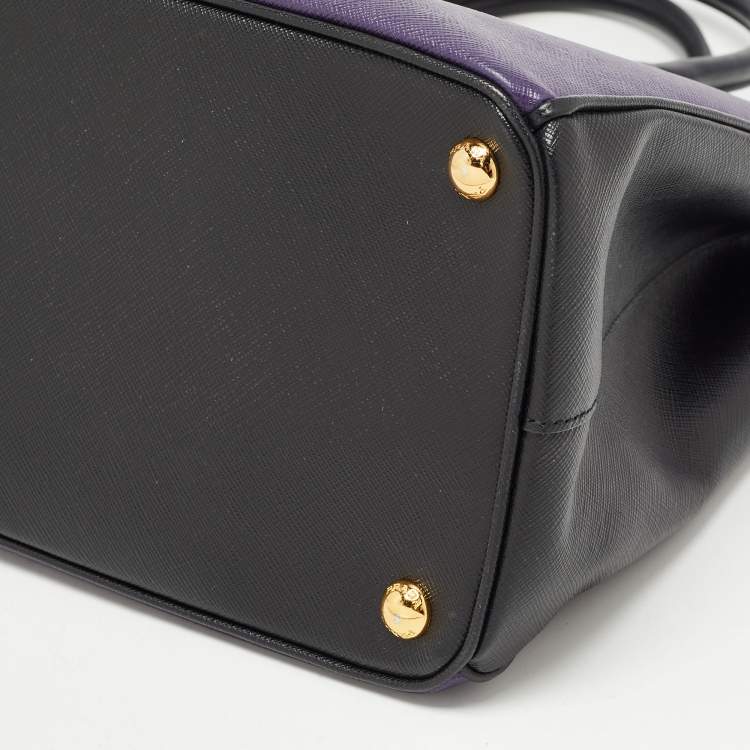 Pre Owned Prada Purple/Black Saffiano Lux Leather Medium Double Zip Tote