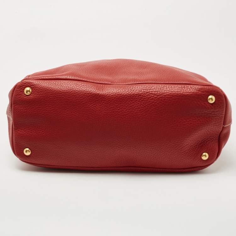 Pre Owned Prada Red Vitello Daino Leather Zip Hobo